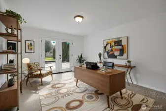 Here's the virtually staged office that can also be a bedroom.  Brand new French door!!