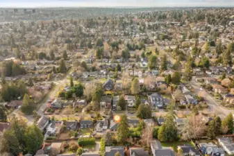 Aerial photo looking west. Sought after View Ridge / Hawthorne Hills location. Walking distance to grocery stores, cafes, parks & Burke Gilman Trail. Only minutes to Children's, the UW, downtown, 520, and Amazon. Located in the #1 sought after school cluster! Location, location, location!