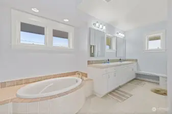 Soaking tub and double vanity in Primary bath