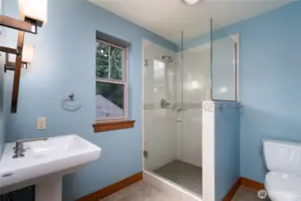 newer shower in room above garage