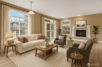 Enjoy your s  pacious living room great for relaxing by the gas fireplace *virtually staged*