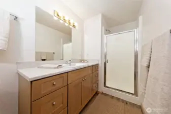 Beautiful Primary Bath with newer counters and cabinets