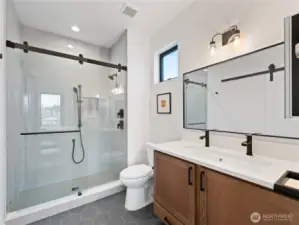 Tile bathroom floors and shower.