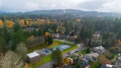 Aerial of Community Sport Courts and Pool