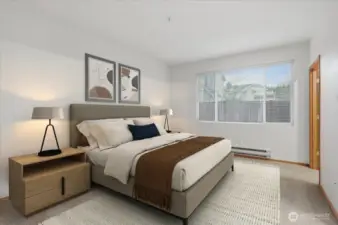 Primary bedroom.  Virtually staged.