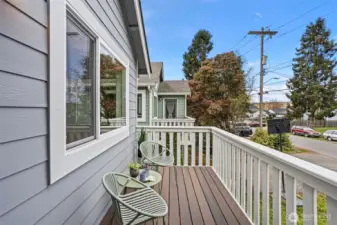 A convenient deck off the living room allows upper floor outdoor space for relaxing or BBQing.