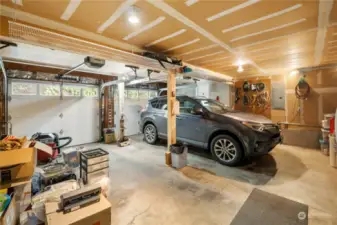 Interior view of main two car garage space.