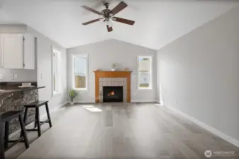 Living room with gas fireplace.
