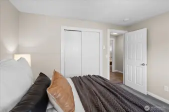 Bedroom 3 closet. Appreciate the freshly painted doors and new trim!