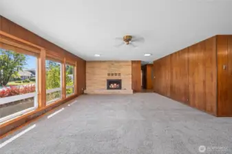 Spacious living room with mid-century character
