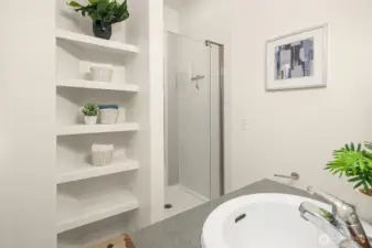 One of 2 three quarter baths off the second floor hallway.