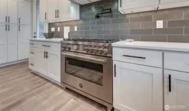 36" Bertazonni dual fuel range and check out that pot filler!