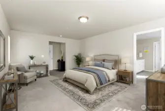 Virtually staged primary bedroom.