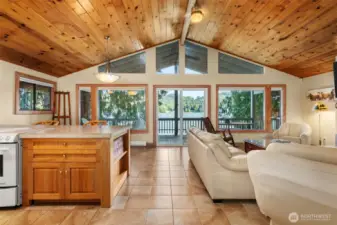 Vaulted ceiling in great room.