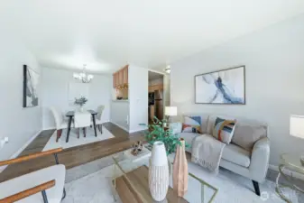 Open concept living and dining rooms