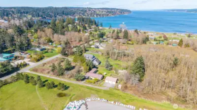 Aerial view with Holmes Harbor in the back.