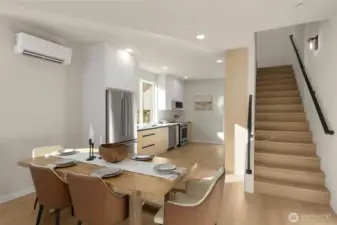 Stairway leads to private primary suite