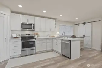 The lower level features a fully equipped secondary kitchen with stainless steel appliances, quartz countertop and a walk-in pantry -- creating a complete mother-in-law suite ideal for multi generational living, guests or flexible lifestyle needs.