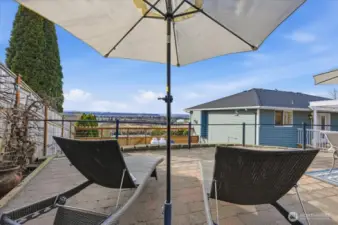 An upper patio vantage point designed for quiet mornings and sunset evenings -- it doesn't get more relaxing than this