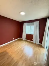 Dining room with wooded views