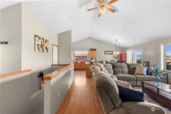 Light & bright main living area with vaulted ceilings.