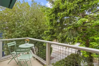 The main balcony off the living room brings a second living space to your fingertips! Enjoy the breeze, the birds, the sun..