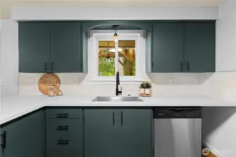 Look out your kitchen window to your backyard oasis