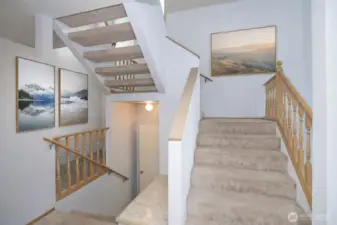 Stairway connecting the main level to the upper and lower levels.