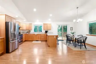 Large kitchen with loads of cabinets and counter space.