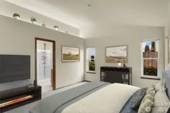 Primary Bedroom view to the Bathroom - Virtually Staged