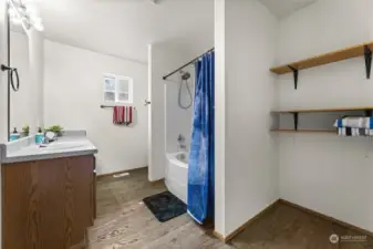 Bath with storage, soaker tub, shower and additional walk-in closet