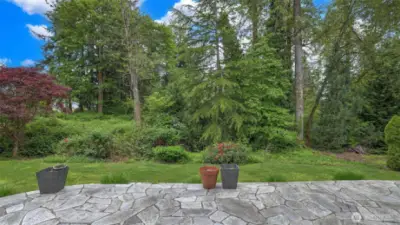 A stunning concrete porch opens to vibrant natural greenery!