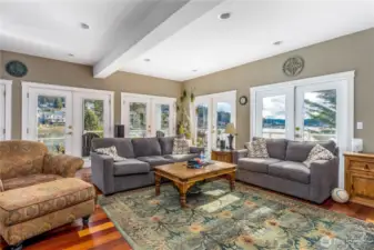 Living room with full views of the bay.  And this is the view from the kitchen sink, incredible!!