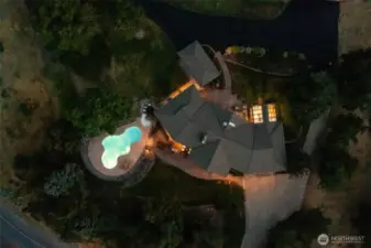 Aerial view of the property at night