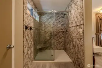 Remodeled bathroom with large walk in shower