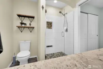Master bathroom with updated shower for everyday comfort.