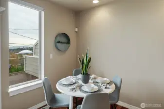 There is plenty of room for your dining table. Dinner with a view? Yes, please!