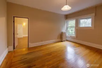 Third bedroom with door to the studio, which offers the ability to close it off and make a separate living space, in consultation with the City of Olympia zoning and building department.