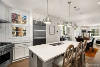 Heart of the home is the kitchen where guests can pull up a chair and converse!