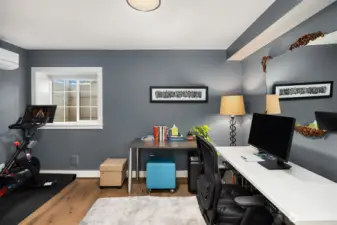 The lower level includes an additional bedroom suite, ideal for guests or as a versatile flex space.