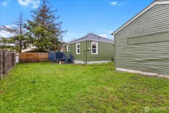 Expansive, fully-fenced backyard with plenty of room for play or gardening.