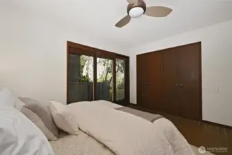 Large window and built-in closet systems.