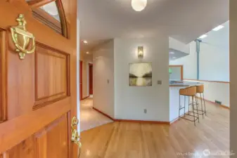 Arrive in a large foyer. Virtual staging.
