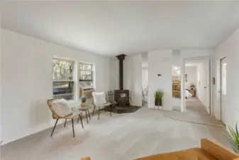 Cozy wood burning fireplace will heat the entire home.