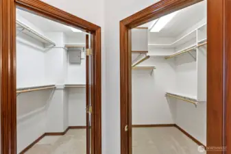 His and Her walk-in closets.