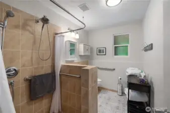 Bathroom downstairs with zero entry shower. Everything was remodeled with thought and care.