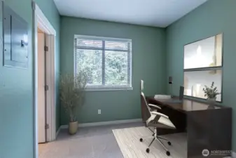 Second Bedroom Suite staged as an office.  (Virtually Staged)