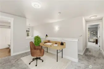 This flexible loft area offers much versatile use: a home office space, workout space or transformed into a relaxing entertainment center. (Virtual Staging)