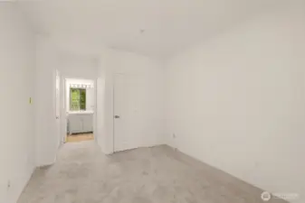 Primary bedroom with walk-in closet and attached bathroom