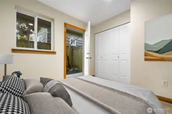 This Room has a full closet with wire organizers.